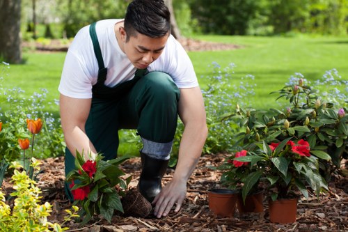 Team leader conducting a site-specific safety assessment in a garden
